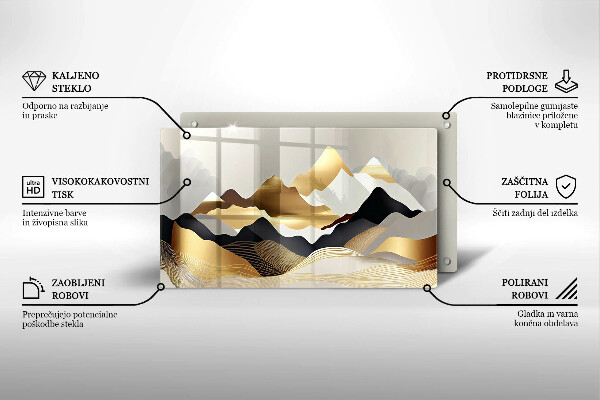Glas Herdabdeckplatte Abstrakte goldene Berge