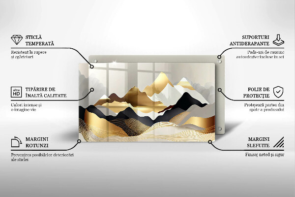 Glas Herdabdeckplatte Abstrakte goldene Berge