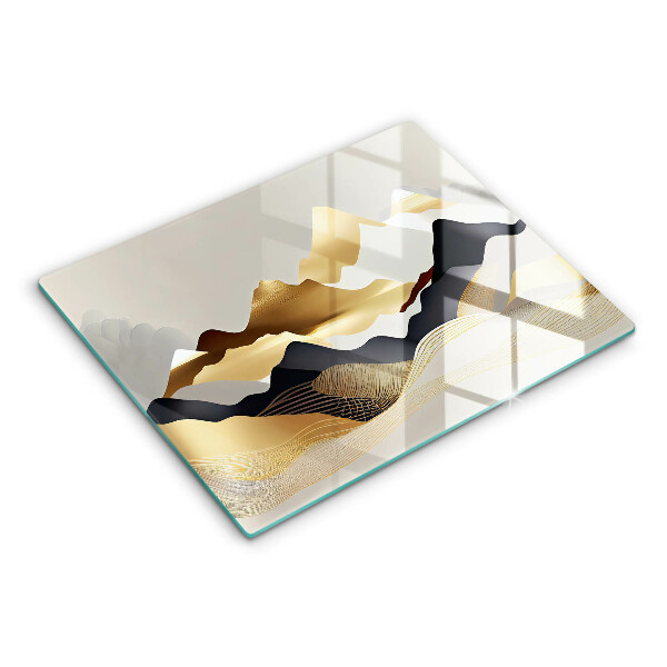 Glas Herdabdeckplatte Abstrakte goldene Berge