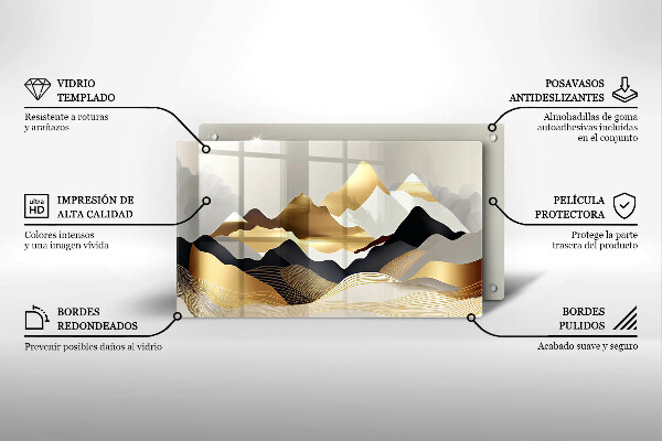 Glas Herdabdeckplatte Abstrakte goldene Berge