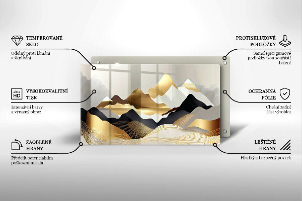 Glas Herdabdeckplatte Abstrakte goldene Berge
