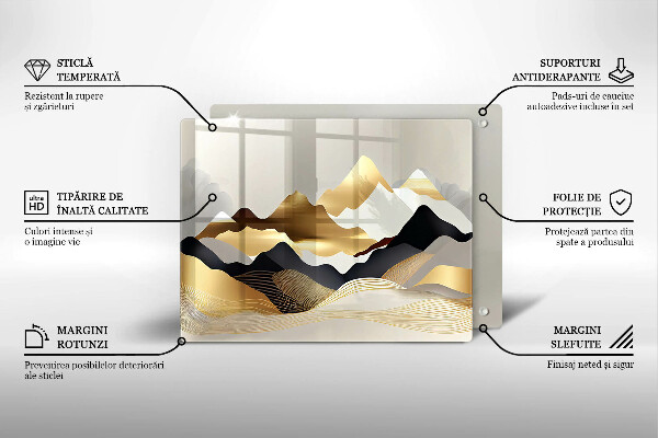Glas Herdabdeckplatte Abstrakte goldene Berge