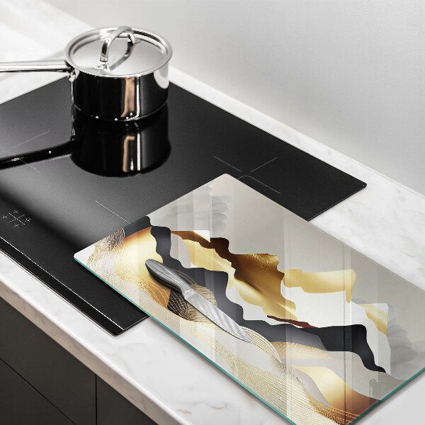 Glas Herdabdeckplatte Abstrakte goldene Berge