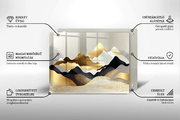 Glas Herdabdeckplatte Abstrakte goldene Berge