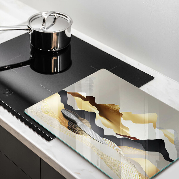 Glas Herdabdeckplatte Abstrakte goldene Berge