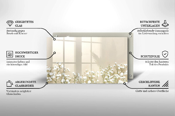 Glas Herdabdeckplatte Gips-Boho-Blumen