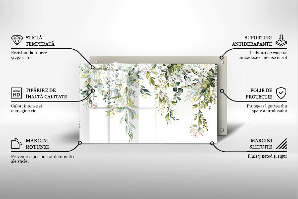 Glas Herdabdeckplatte Dekorative Blätter und Blüten
