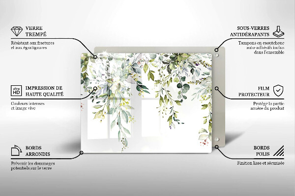 Glas Herdabdeckplatte Dekorative Blätter und Blüten