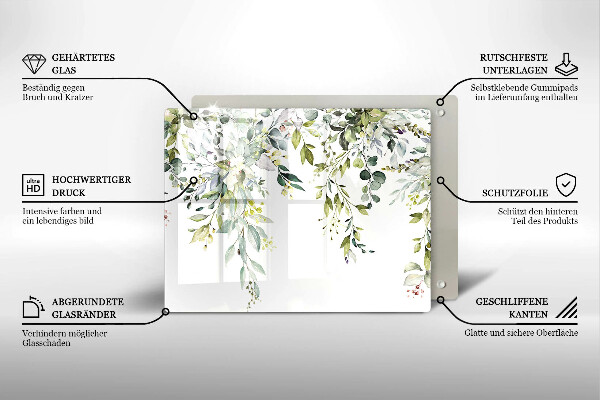 Glas Herdabdeckplatte Dekorative Blätter und Blüten
