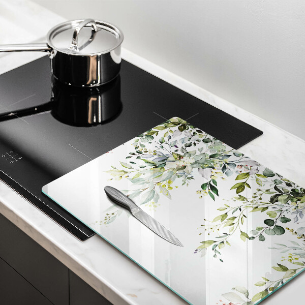 Glas Herdabdeckplatte Dekorative Blätter und Blüten