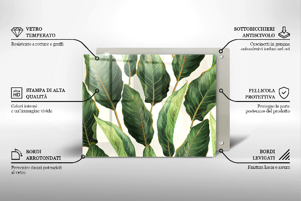 Glas Herdabdeckplatte Bananenblätter