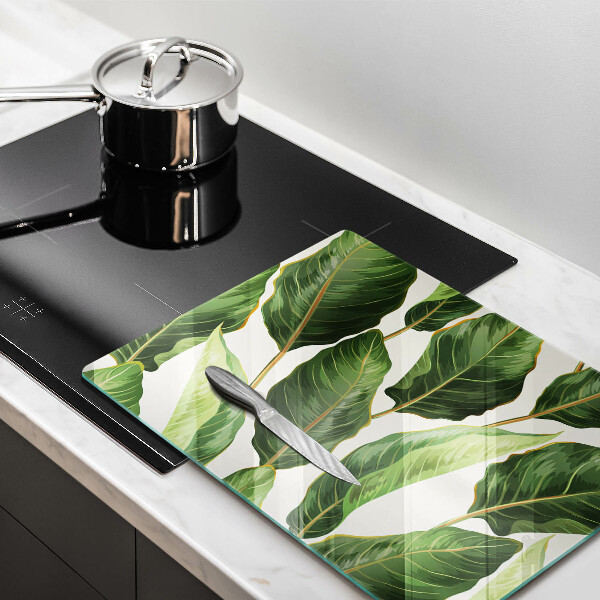 Glas Herdabdeckplatte Bananenblätter