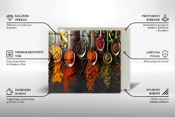 Glas Herdabdeckplatte Löffel mit Gewürzen