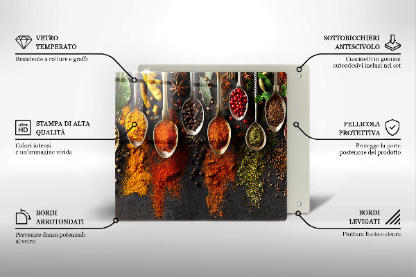 Glas Herdabdeckplatte Löffel mit Gewürzen