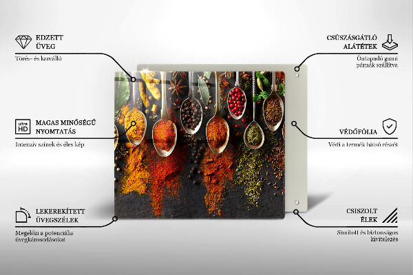 Glas Herdabdeckplatte Löffel mit Gewürzen