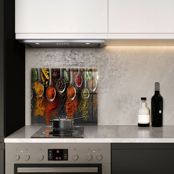 Glas Herdabdeckplatte Löffel mit Gewürzen