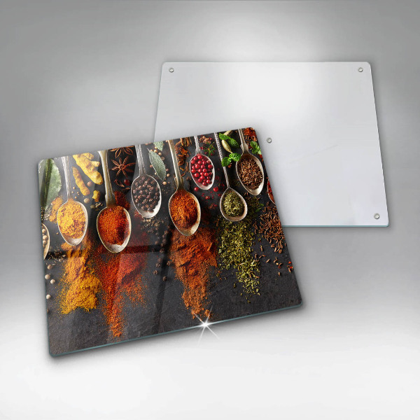 Glas Herdabdeckplatte Löffel mit Gewürzen