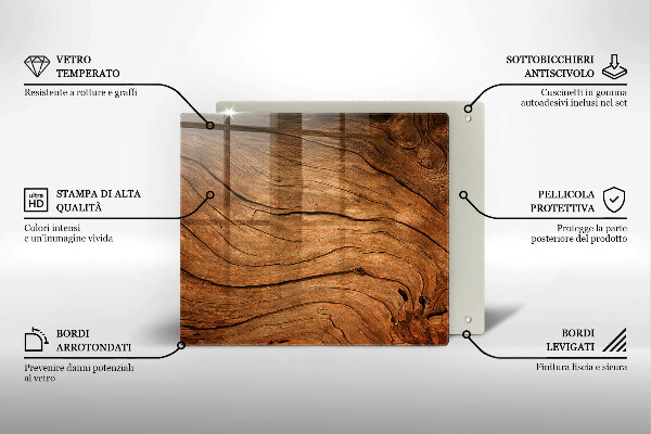 Glas Herdabdeckplatte Holzbrettstruktur