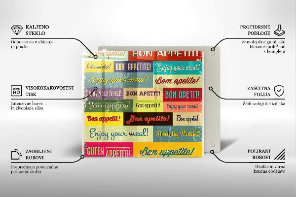 Glas Herdabdeckplatte Untertitel Guten Appetit Sprachen