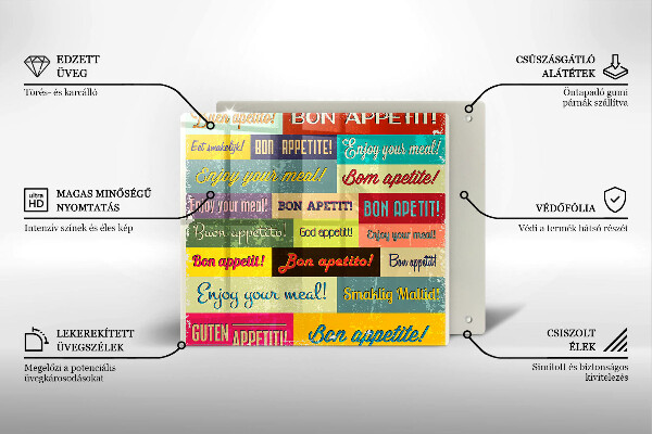 Glas Herdabdeckplatte Untertitel Guten Appetit Sprachen