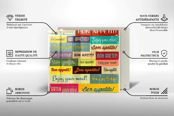 Glas Herdabdeckplatte Untertitel Guten Appetit Sprachen