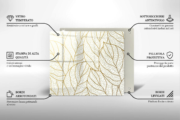 Glas Herdabdeckplatte Line-Art-Blättermuster