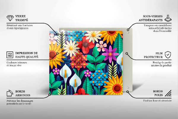 Glas Herdabdeckplatte Blumenwieseillustration