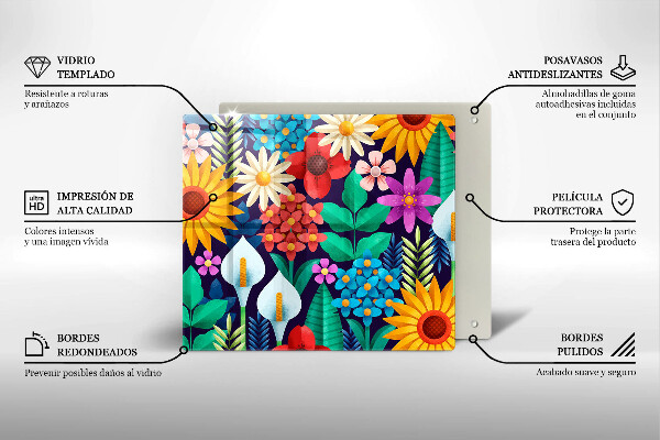 Glas Herdabdeckplatte Blumenwieseillustration