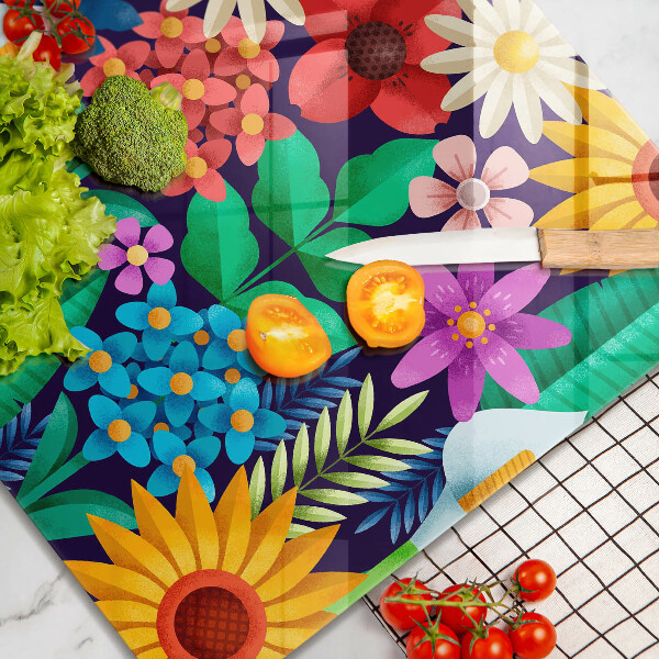 Glas Herdabdeckplatte Blumenwieseillustration