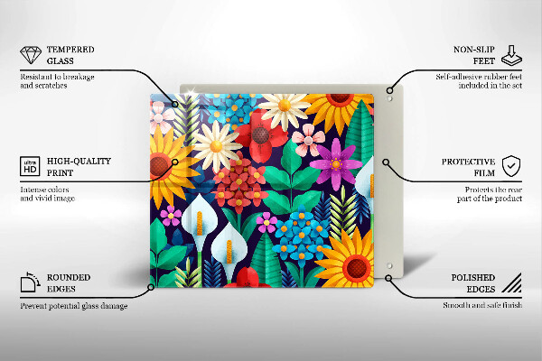 Glas Herdabdeckplatte Blumenwieseillustration