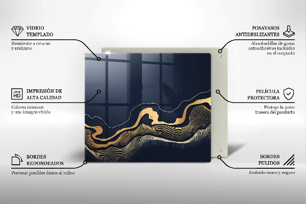 Glas Herdabdeckplatte Abstrakte goldene Linien