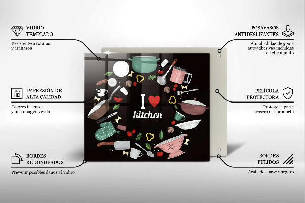 Glas Herdabdeckplatte Illustration Ich liebe Küche