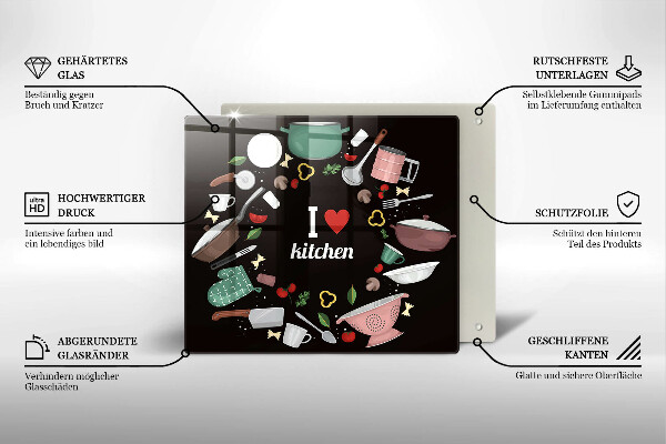 Glas Herdabdeckplatte Illustration Ich liebe Küche
