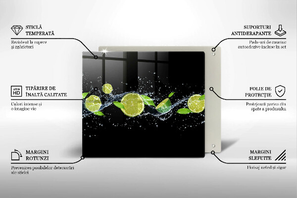 Glas Herdabdeckplatte Limetten-Minz-Wasser