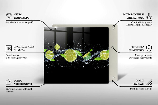 Glas Herdabdeckplatte Limetten-Minz-Wasser