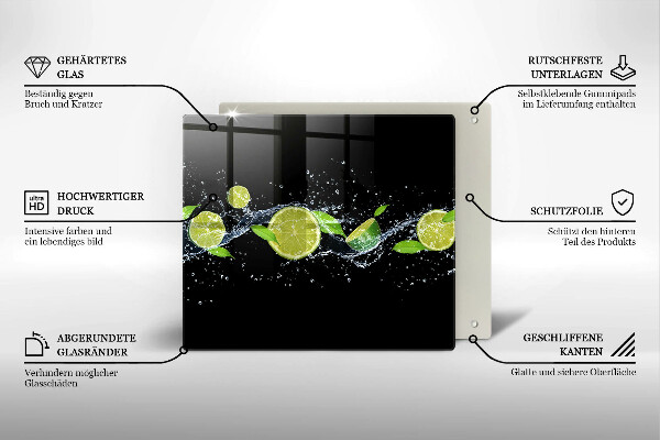 Glas Herdabdeckplatte Limetten-Minz-Wasser