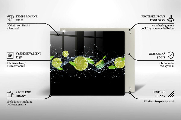 Glas Herdabdeckplatte Limetten-Minz-Wasser