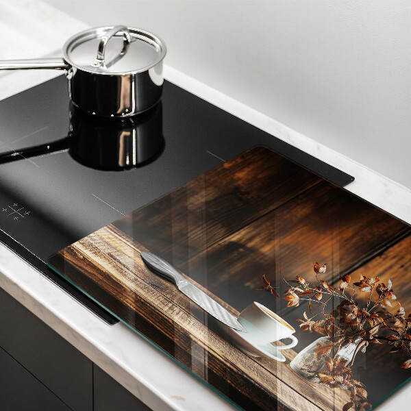 Glas Ceranfeldabdeckung Kaffeetasse und Holz