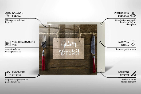 Glas Herdabdeckplatte Inschrift Guten Apetit auf Tafeln
