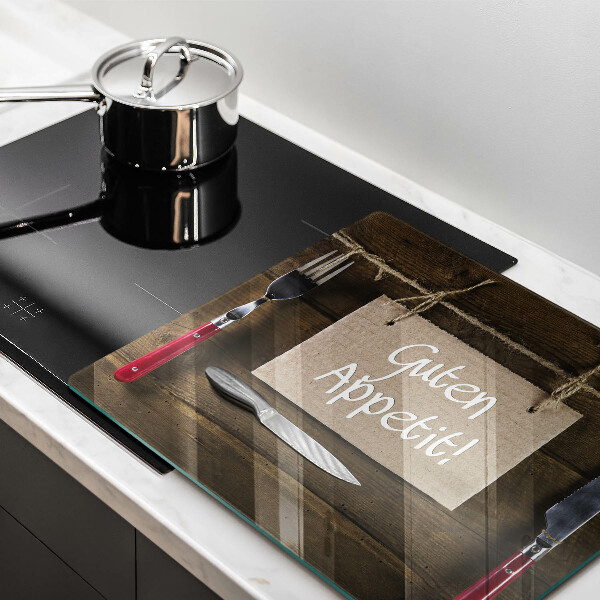 Glas Herdabdeckplatte Inschrift Guten Apetit auf Tafeln