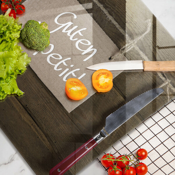 Glas Herdabdeckplatte Inschrift Guten Apetit auf Tafeln