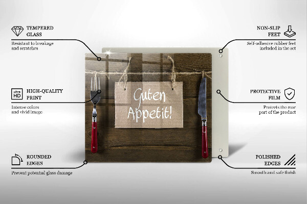 Glas Herdabdeckplatte Inschrift Guten Apetit auf Tafeln