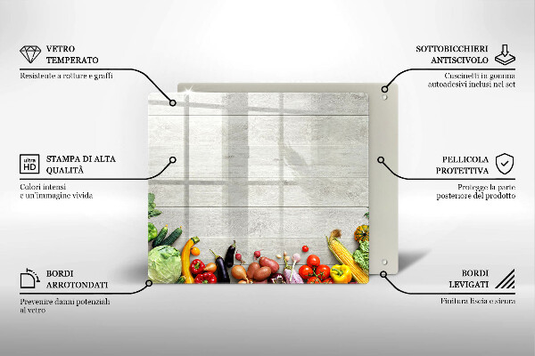 Glas Ceranfeldabdeckung Gemüse auf Brettern