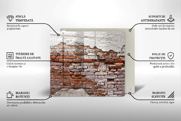 Glas Herdabdeckplatte Alte Ziegel- und Betonmauer