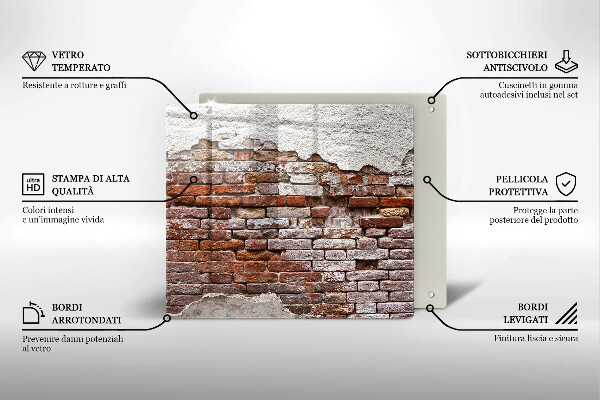 Glas Herdabdeckplatte Alte Ziegel- und Betonmauer