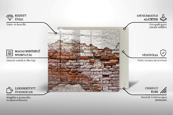 Glas Herdabdeckplatte Alte Ziegel- und Betonmauer