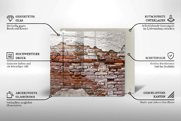 Glas Herdabdeckplatte Alte Ziegel- und Betonmauer