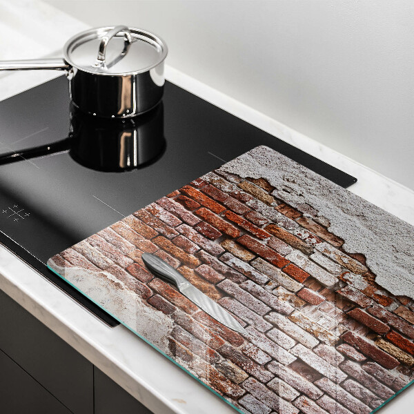 Glas Herdabdeckplatte Alte Ziegel- und Betonmauer