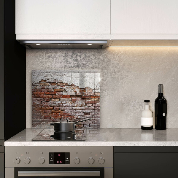 Glas Herdabdeckplatte Alte Ziegel- und Betonmauer
