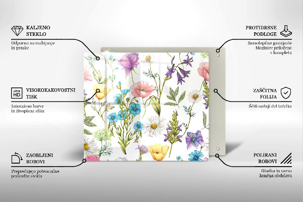 Glas Herdabdeckplatte Blumenillustration